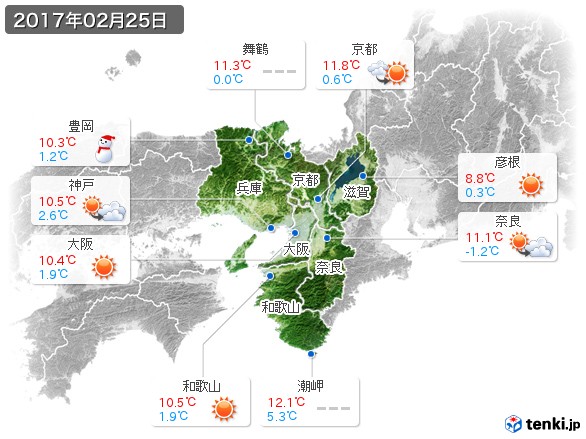 近畿地方(2017年02月25日の天気