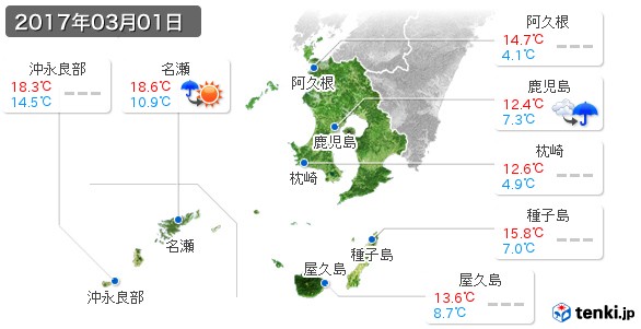 鹿児島県(2017年03月01日の天気