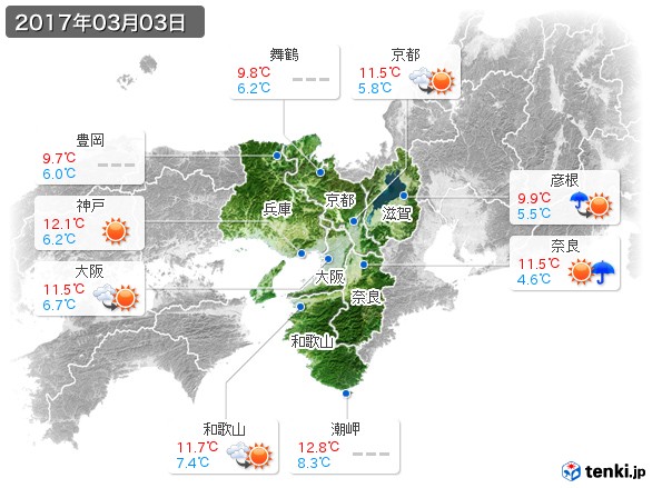 近畿地方(2017年03月03日の天気