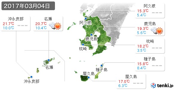 鹿児島県(2017年03月04日の天気