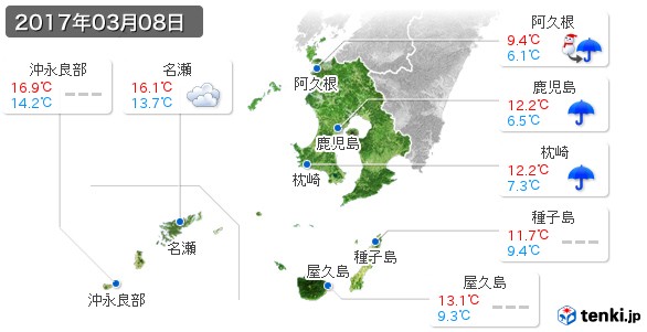 鹿児島県(2017年03月08日の天気