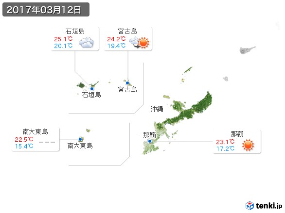 沖縄地方(2017年03月12日の天気