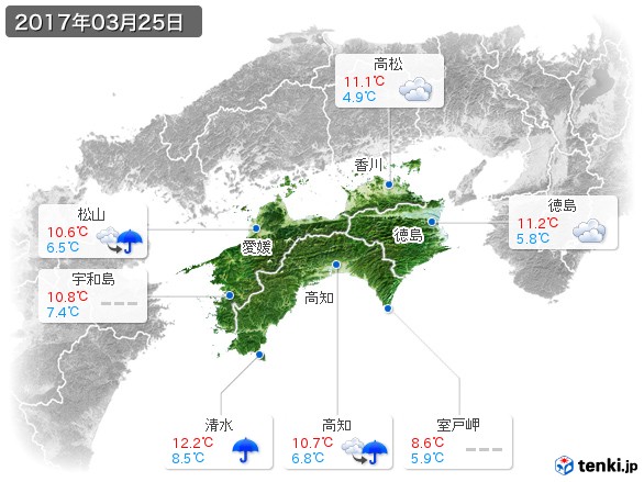 四国地方(2017年03月25日の天気