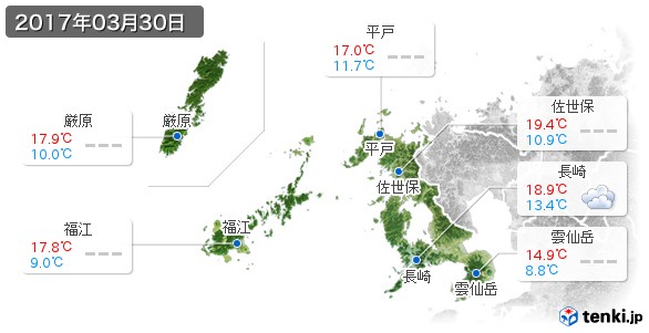 長崎県(2017年03月30日の天気