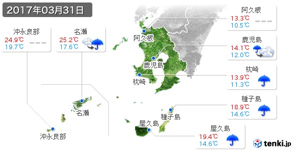 鹿児島県(2017年03月31日の天気