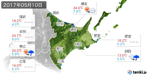 道東(2017年05月10日の天気