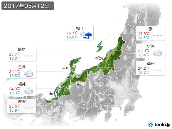 北陸地方(2017年05月12日の天気