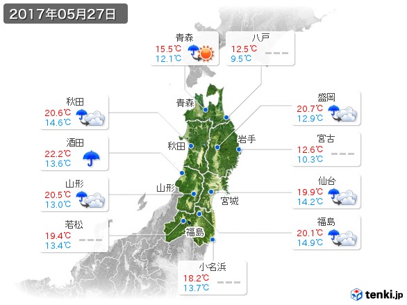 東北地方(2017年05月27日の天気