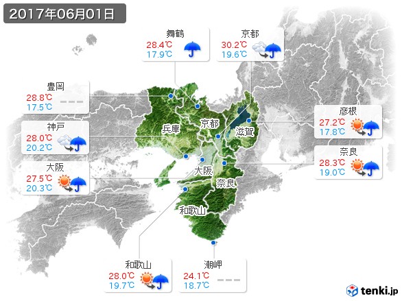 近畿地方(2017年06月01日の天気