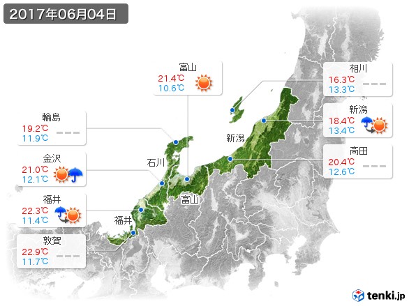 北陸地方(2017年06月04日の天気