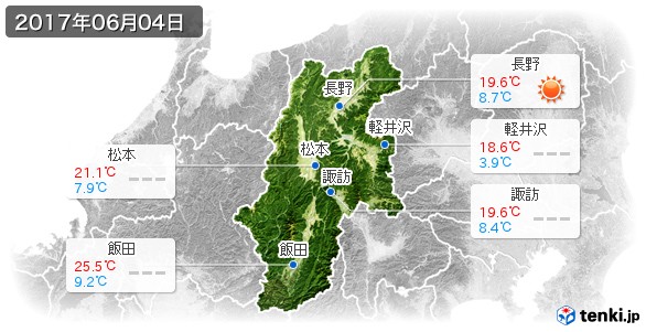 長野県(2017年06月04日の天気