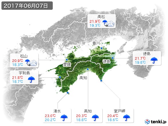 四国地方(2017年06月07日の天気