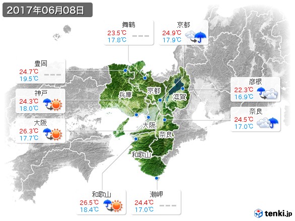 近畿地方(2017年06月08日の天気