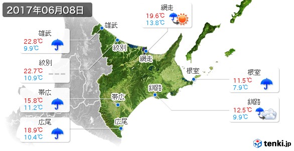 道東(2017年06月08日の天気