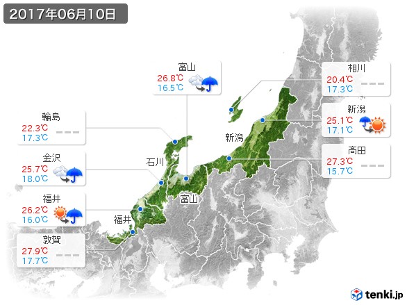 北陸地方(2017年06月10日の天気