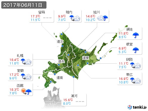 北海道地方(2017年06月11日の天気