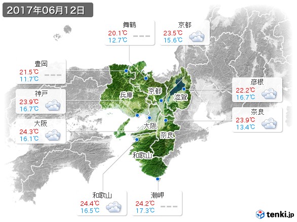 近畿地方(2017年06月12日の天気
