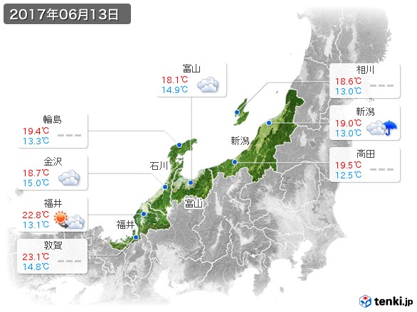 北陸地方(2017年06月13日の天気
