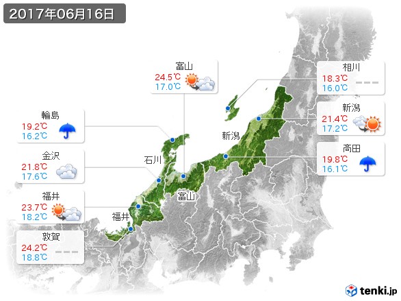 北陸地方(2017年06月16日の天気