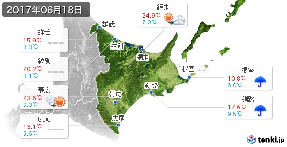 道東(2017年06月18日の天気
