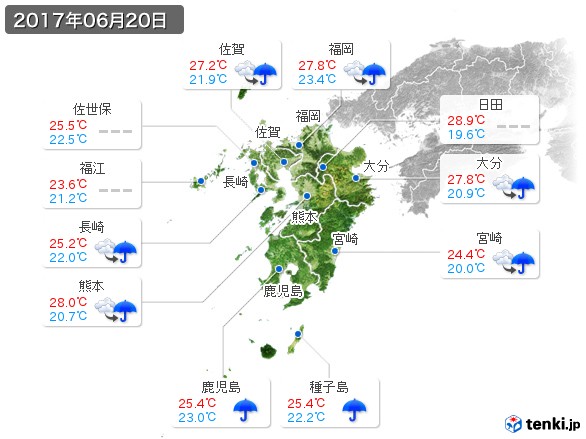 九州地方(2017年06月20日の天気