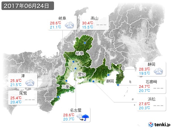 東海地方(2017年06月24日の天気