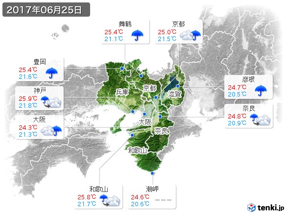 近畿地方(2017年06月25日の天気