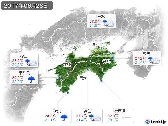 四国地方(2017年06月28日の天気