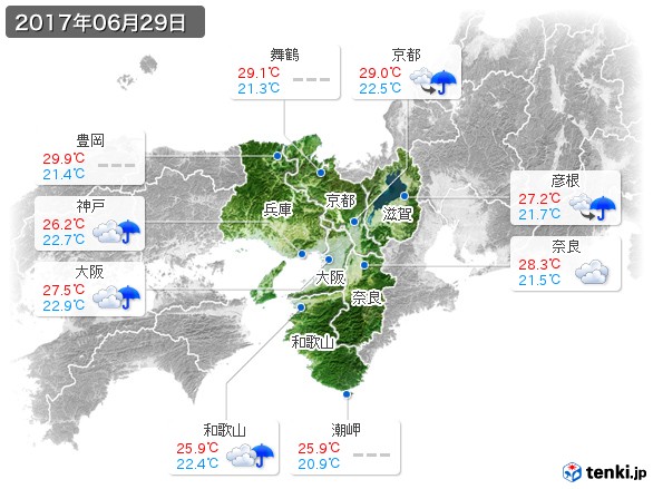 近畿地方(2017年06月29日の天気