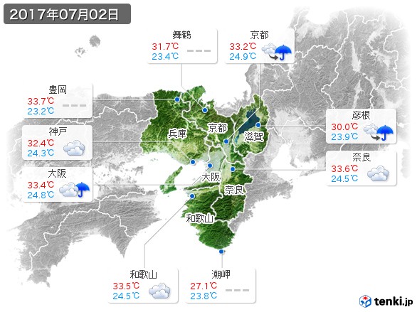 近畿地方(2017年07月02日の天気