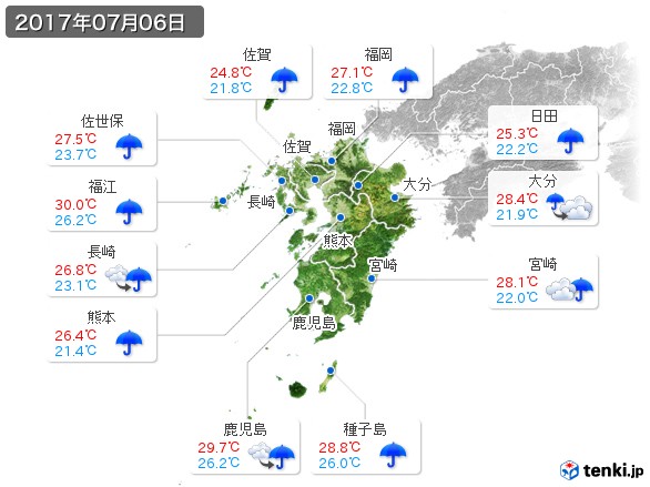 九州地方(2017年07月06日の天気