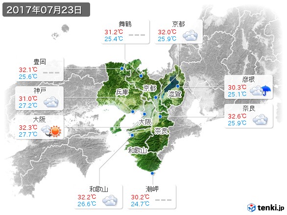 近畿地方(2017年07月23日の天気