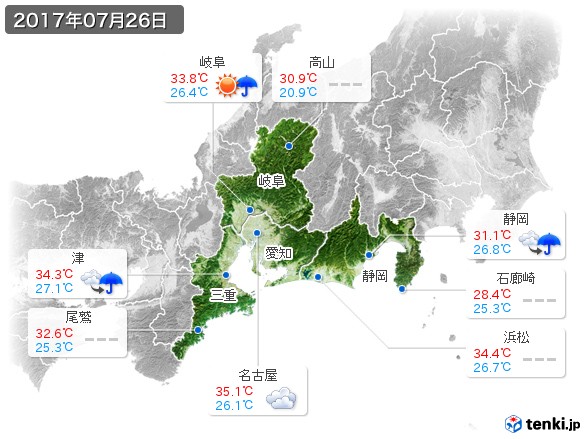 東海地方(2017年07月26日の天気