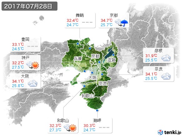 近畿地方(2017年07月28日の天気
