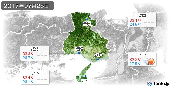 兵庫県(2017年07月28日の天気