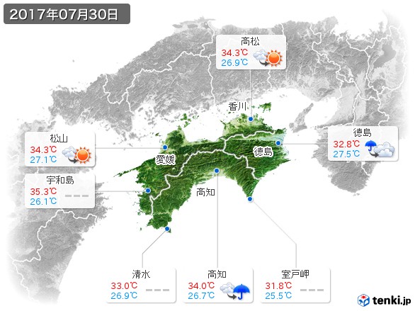 四国地方(2017年07月30日の天気