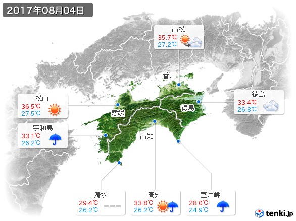 四国地方(2017年08月04日の天気