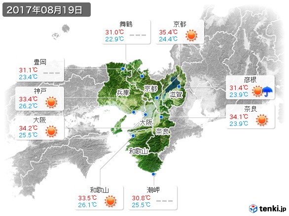 近畿地方(2017年08月19日の天気