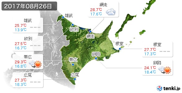 道東(2017年08月26日の天気
