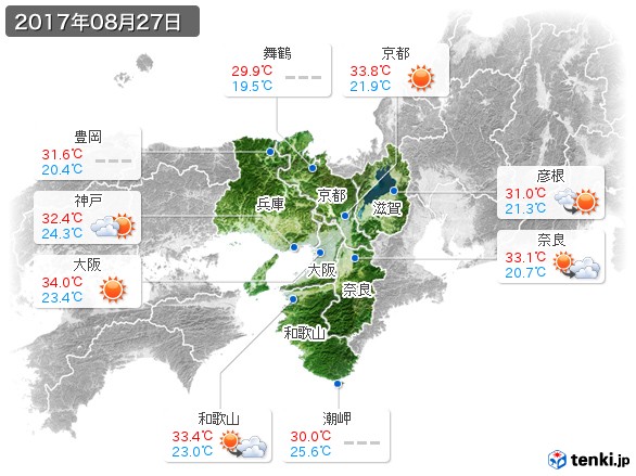 近畿地方(2017年08月27日の天気