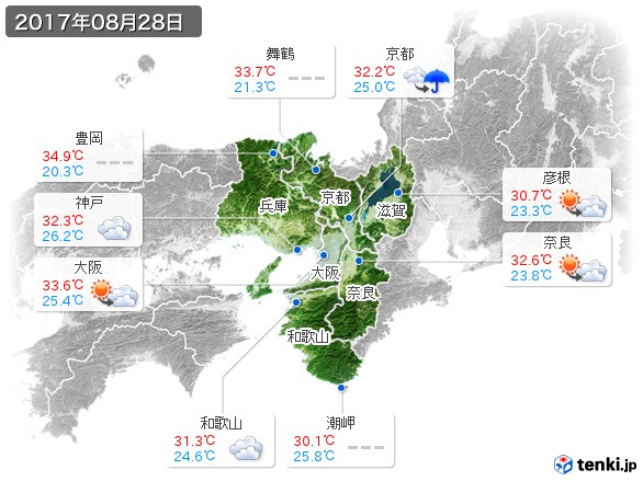 近畿地方(2017年08月28日の天気