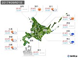 2017年09月01日の北海道地方の実況天気