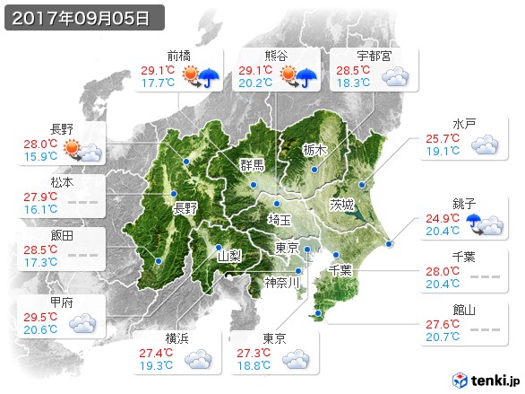 関東・甲信地方(2017年09月05日の天気