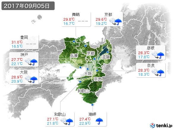 近畿地方(2017年09月05日の天気