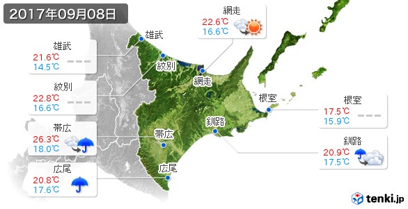 道東(2017年09月08日の天気