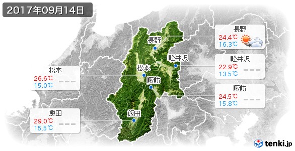 長野県(2017年09月14日の天気