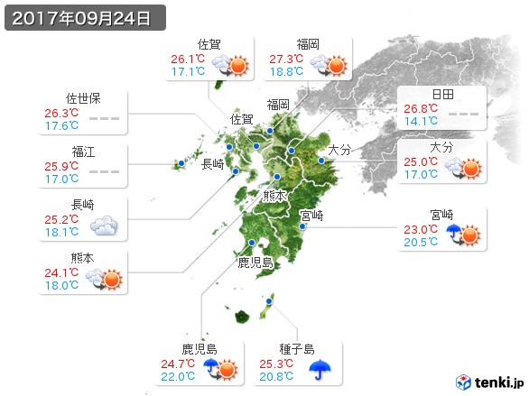 九州地方(2017年09月24日の天気
