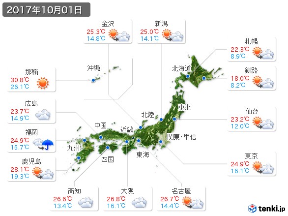 過去の天気 実況天気 2017年10月 日本気象協会 Tenki Jp