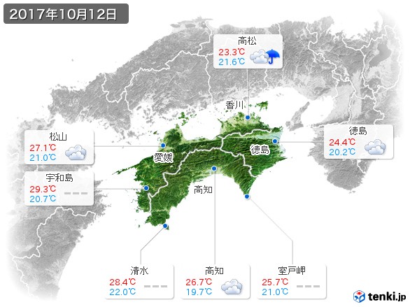 四国地方(2017年10月12日の天気