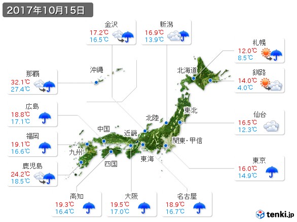 (2017年10月15日の天気